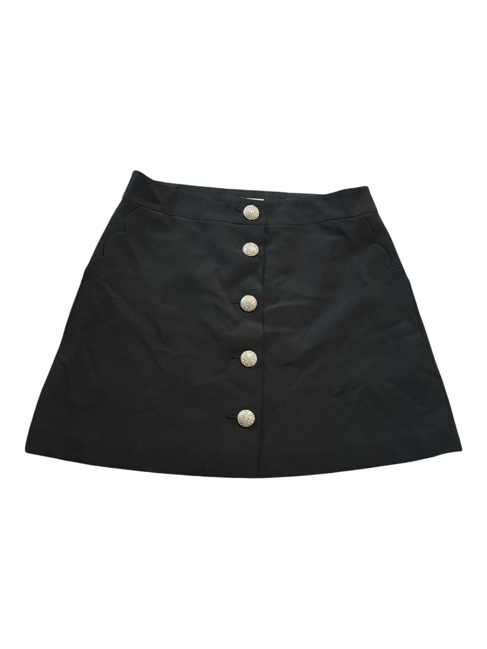 Kate Spade Black Rhinestone Button-Front A-Line Mini Skirt Scallop Pockets 16